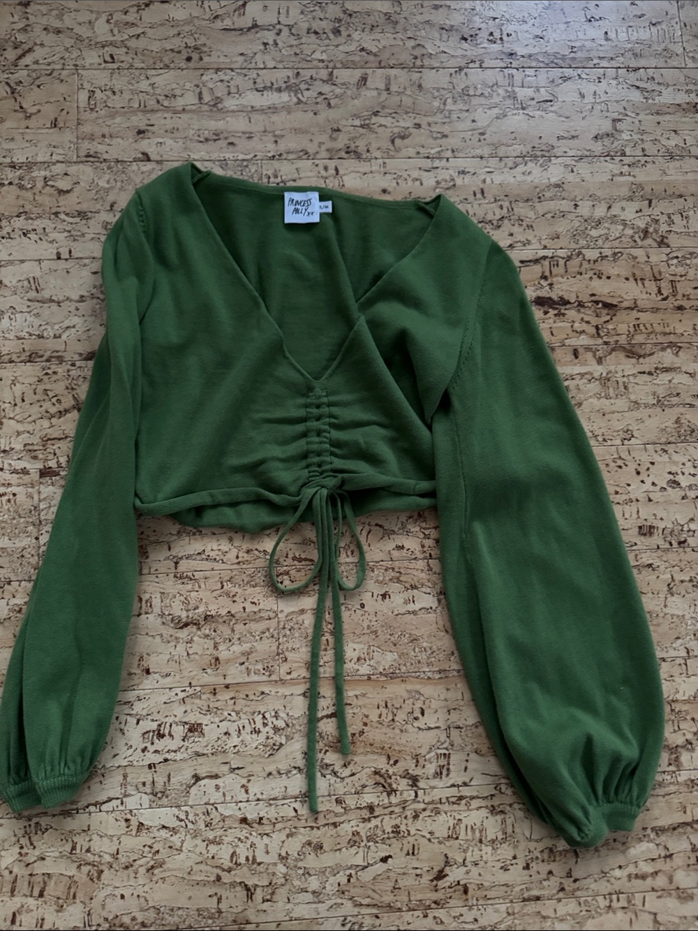 Princess Polly Green Ruched Drawstring Cropped V-Neck Top